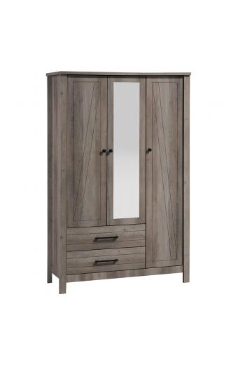 Ντουλάπα ρούχων Tara pakoworld τρίφυλλη καθρέπτης rustic oak 121x52x193εκ