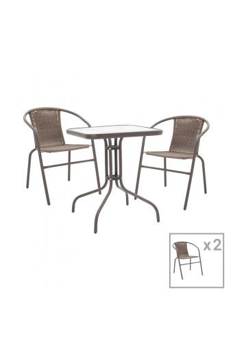 Tραπεζαρία Obbi-Watson pakoworld σετ 3τεμ καφέ μέταλλο-pe rattan 60x60x70εκ