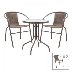 Tραπεζαρία Obbi-Watson pakoworld σετ 3τεμ καφέ μέταλλο-pe 60x60x70εκ