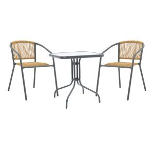 Τραπεζαρία Watson-Lindaria pakoworld μέταλλο ανθρακί-γυαλί και pe rattan σε φυσική απόχρωση 70x70x70εκ