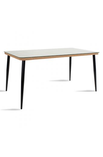 Τραπέζι Naoki pakoworld μέταλλο μαύρο-pe φυσικό-γυαλί 160x90x78εκ