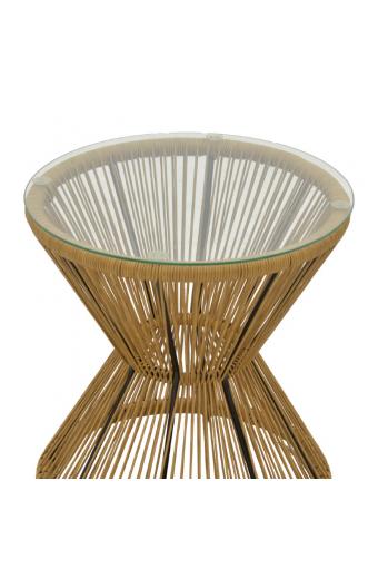 Τραπέζι Mabil pakoworld rattan φυσικό-γυαλί Φ50x55εκ