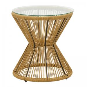 Τραπέζι Mabil pakoworld rattan φυσικό-γυαλί Φ50x55εκ