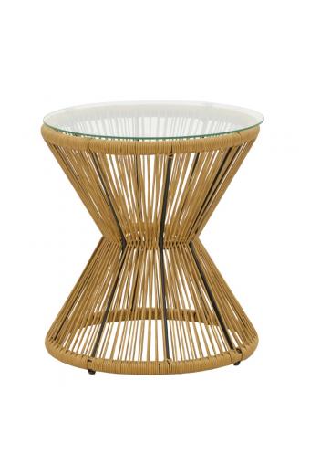 Τραπέζι Mabil pakoworld rattan φυσικό-γυαλί Φ50x55εκ