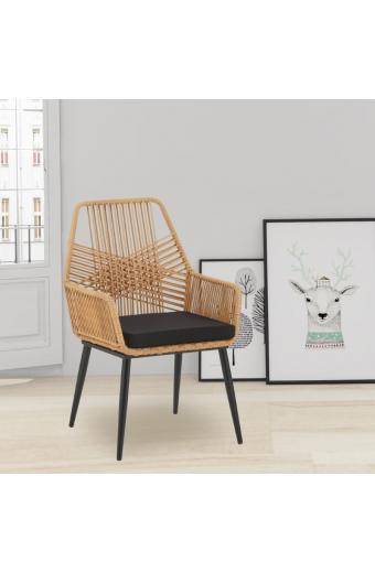 Πολυθρόνα Tanish pakoworld rattan φυσικό-πόδι μαύρο μέταλλο 58x58.5x87εκ