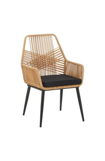 Πολυθρόνα Tanish pakoworld rattan φυσικό-πόδι μαύρο μέταλλο 58x58.5x87εκ