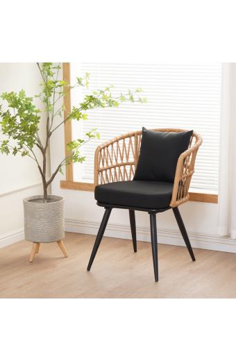 Πολυθρόνα Naoki pakoworld pe rattan -metal σε φυσική απόχρωση με μαύρα πόδια/μαξιλάρι 62x60x80εκ
