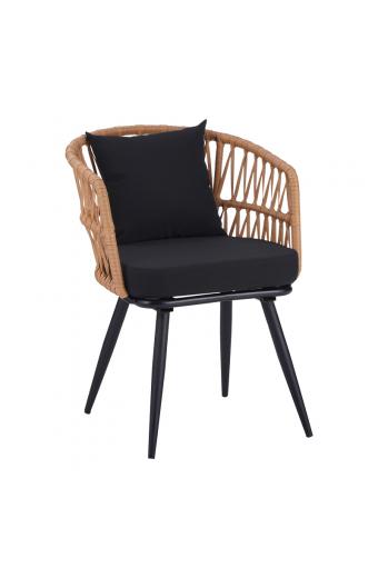 Πολυθρόνα Naoki pakoworld pe rattan -metal σε φυσική απόχρωση με μαύρα πόδια/μαξιλάρι 62x60x80εκ