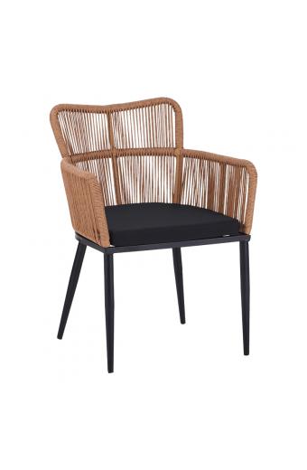 Πολυθρόνα Naoki pakoworld pe rattan -metal σε φυσική απόχρωση με μαύρα πόδια/μαξιλάρι 59x62.5x78εκ