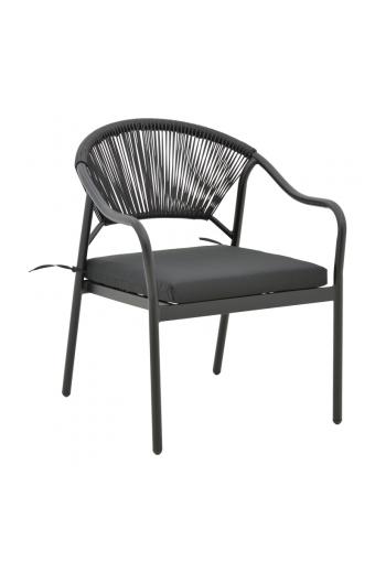 Πολυθρόνα Jerqui pakoworld wicker rattan μαύρο-μεταλλικό μαύρο πόδι-μαύρο μαξιλάρι 60x64x78εκ