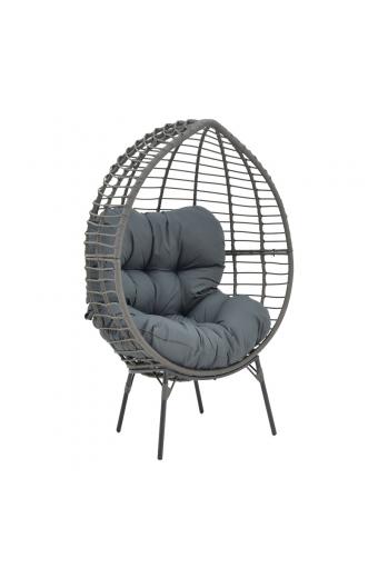 Πολυθρόνα Nestie  pakoworld wicker rattan γκρι-μεταλλικό γκρι πόδι-γκρι μαξιλάρι 102x80x155εκ