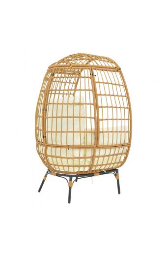 Πολυθρόνα Frox pakoworld wicker rattan φυσικό-μεταλλικό φυσικό-μαύρο πόδι-μπεζ μαξιλάρι 96x76x145εκ