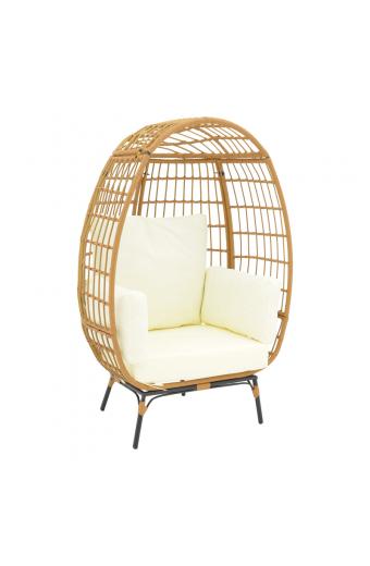 Πολυθρόνα Frox pakoworld wicker rattan φυσικό-μεταλλικό φυσικό-μαύρο πόδι-μπεζ μαξιλάρι 96x76x145εκ