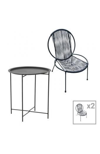 Σαλόνι Dapper-Caius pakoworld σετ 3τεμ μαύρο μέταλλο-μαύρο pe Φ46x52εκ