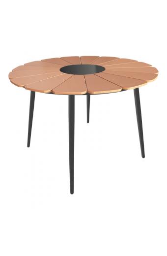 Τραπέζι Pinap pakoworld μαύρο αλουμίνιο και plywood σε φυσική απόχρωση Φ110x74εκ