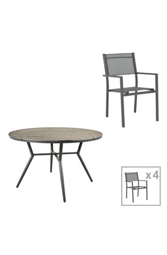 Τραπεζαρία Appa-Moly σετ 5τεμ pakoworld αλουμίνιο και plywood σε ανθρακί απόχρωση Φ120x74εκ