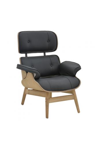 Πολυθρόνα relax Mirto pakoworld μασίφ ξύλο καρυδί -PU μαύρο 80x80x96.5εκ