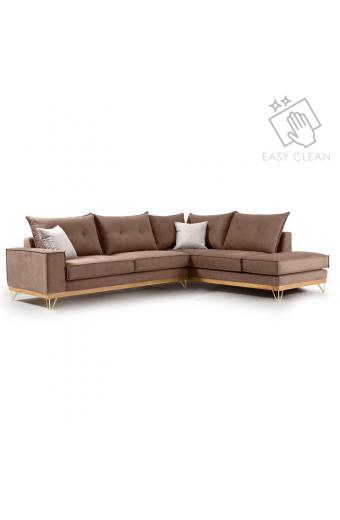 Γωνιακός καναπές αριστερή γωνία Luxury II pakoworld ύφασμα mocha-cream 290x235x95εκ