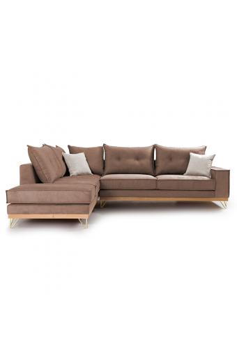 Γωνιακός καναπές δεξιά γωνία Luxury II pakoworld ύφασμα mocha-cream 290x235x95εκ