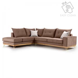 Γωνιακός καναπές δεξιά γωνία Luxury II pakoworld ύφασμα mocha-cream 290x235x95εκ