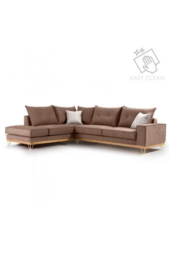 Γωνιακός καναπές δεξιά γωνία Luxury II pakoworld ύφασμα mocha-cream 290x235x95εκ