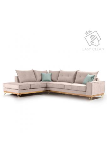Γωνιακός καναπές δεξιά γωνία Luxury II pakoworld ύφασμα elephant-ciel 290x235x95εκ