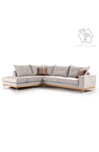 Γωνιακός καναπές δεξιά γωνία Luxury II pakoworld ύφασμα cream-mocha 290x235x95εκ