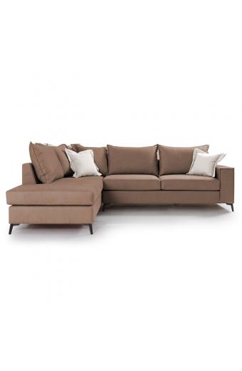 Γωνιακός καναπές δεξιά γωνία Romantic pakoworld ύφασμα mocha-cream 290x235x95εκ
