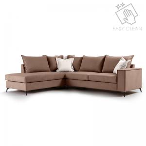 Γωνιακός καναπές δεξιά γωνία Romantic pakoworld ύφασμα mocha-cream 290x235x95εκ