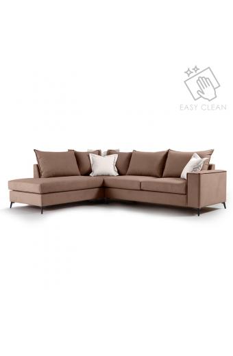 Γωνιακός καναπές δεξιά γωνία Romantic pakoworld ύφασμα mocha-cream 290x235x95εκ