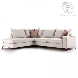 Γωνιακός καναπές δεξιά γωνία Romantic pakoworld ύφασμα cream-mocha 290x235x95εκ