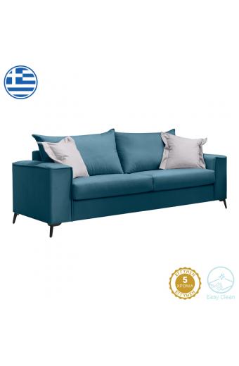 Καναπές Verona pakoworld 3θέσιος μπλε ύφασμα με μαξιλάρια σε απόχρωση ανοιχτό γκρι 225x93x100εκ