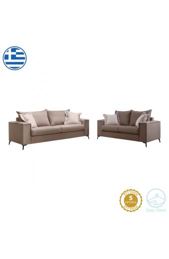 Σετ σαλονιού 2τεμ Verona pakoworld μόκα ύφασμα με μαξιλάρια σε κρεμ απόχρωση
