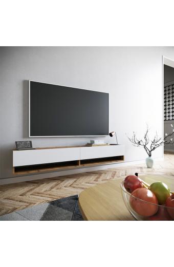 Έπιπλο τηλεόρασης επιτοίχιο Handra pakoworld λευκό-oak 180x31,5x29,5εκ