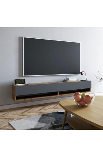Έπιπλο τηλεόρασης επιτοίχιο Handra pakoworld ανθρακί-oak 180x31,5x29,5εκ