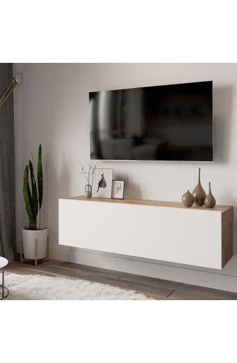 Έπιπλο τηλεόρασης επιτοίχιο Serit pakoworld λευκό-oak 100x31,5x29,5εκ