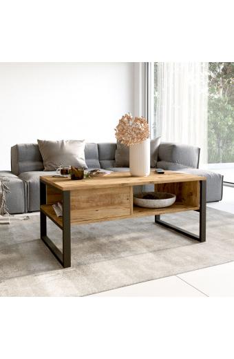 Τραπέζι σαλονιού Honora pakoworld oak-μαύρο 100x60x44,5εκ