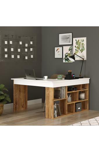 Γραφείο γωνιακό Rosaline pakoworld λευκό-oak 120x129x72εκ