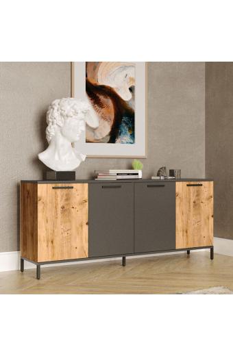 Μπουφές Kermit pakoworld ανθρακί-oak 160x40x72εκ