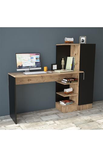 Γραφείο-ραφιέρα Kary pakoworld μαύρο-oak 152,5x40x120εκ