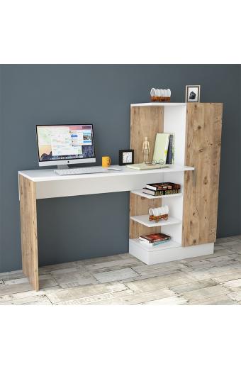 Γραφείο-ραφιέρα Kary pakoworld λευκό-oak 152,5x40x120εκ