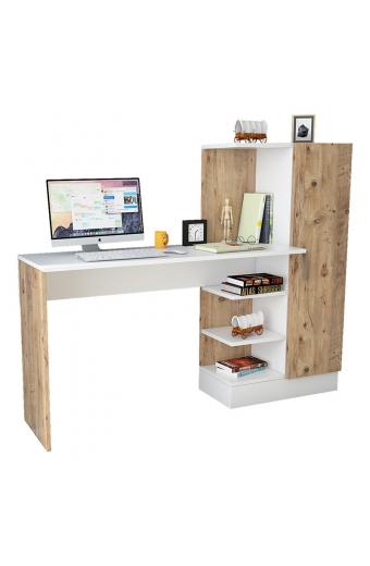 Γραφείο-ραφιέρα Kary pakoworld λευκό-oak 152,5x40x120εκ