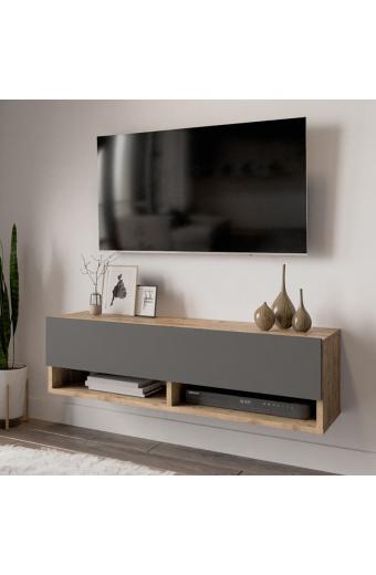 Έπιπλο τηλεόρασης επιτοίχιο Roscoe pakoworld ανθρακί-oak 100x31,5x29εκ