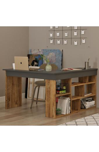 Γραφείο γωνιακό Rosaline pakoworld ανθρακί-oak 120x129x72εκ