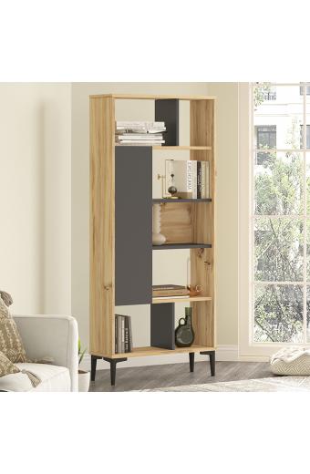 Βιβλιοθήκη Neville pakoworld φυσικό-ανθρακί 72x25x163.3εκ