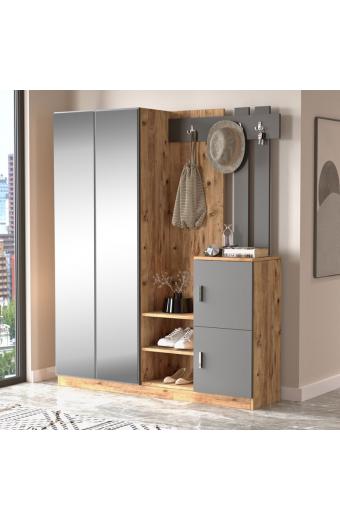 Έπιπλο εισόδου Doorse pakoworld μελαμίνης ανθρακί-sonoma 147.5x35x180εκ