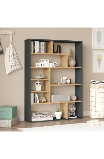 Βιβλιοθήκη Decora pakoworld σε φυσική-ανθρακί απόχρωση 90x22x123.6εκ