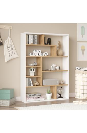Βιβλιοθήκη Decora pakoworld σε φυσικό-λευκό απόχρωση 90x22x123.6εκ