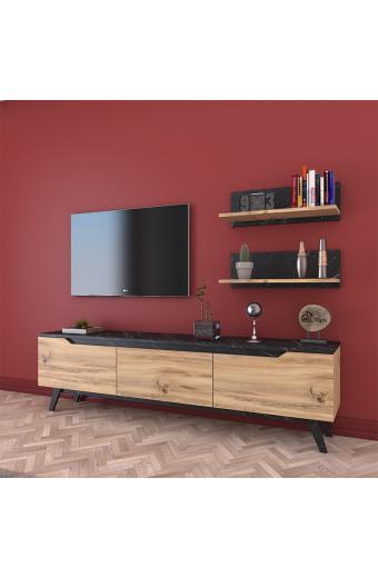 Σύνθετο σαλονιού Kasia pakoworld oak-μαύρο μαρμάρου 180x35x48,5εκ