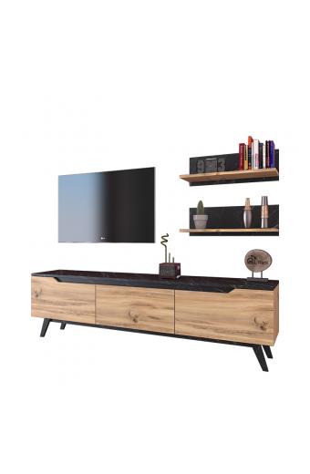 Σύνθετο σαλονιού Kasia pakoworld oak-μαύρο μαρμάρου 180x35x48,5εκ